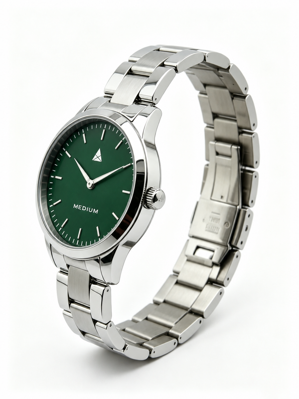 MEDIUM The Comeback First Edition 38 Steel Silver / Green – Angled