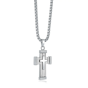 Italgem Steel Double Cross Necklace