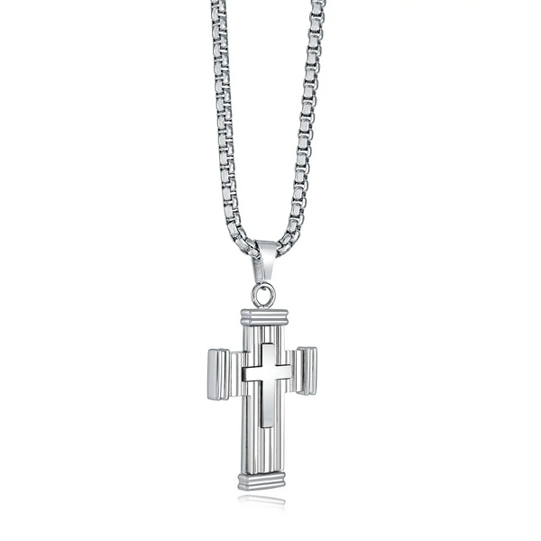 Italgem Steel Double Cross Necklace