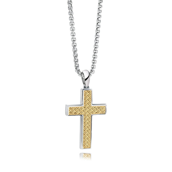 Italgem Stainless Steel Weave Centre Cross Necklace