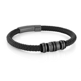 Italgem Stainless Steel Leather Bracelet