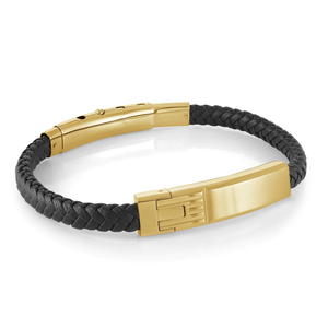 Italgem Steel 6MM Leather ID Plate Bracelet