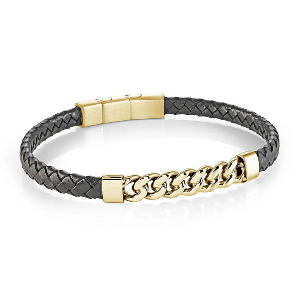 Italgem Steel Leather Curb Bracelet