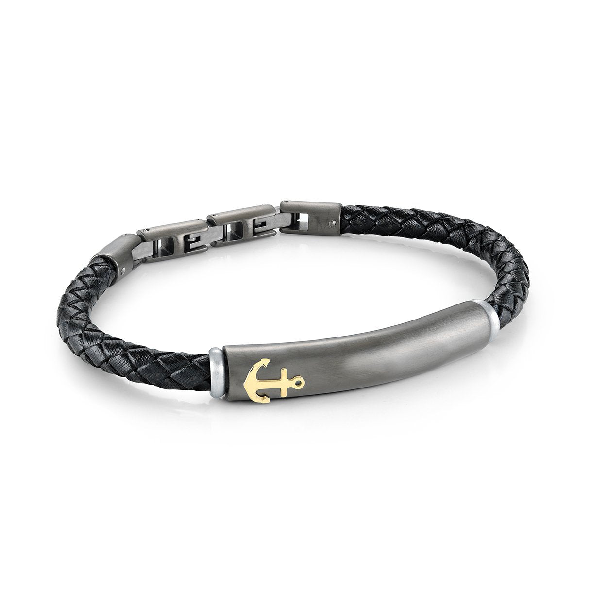 Italgem Steel Anchor Leather Bracelet