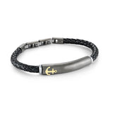 Italgem Steel Anchor Leather Bracelet