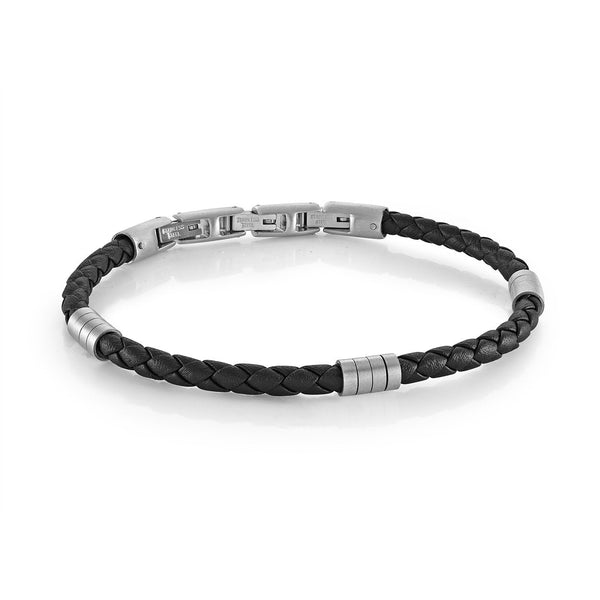 Italgem Stainless Steel Leather Bracelet