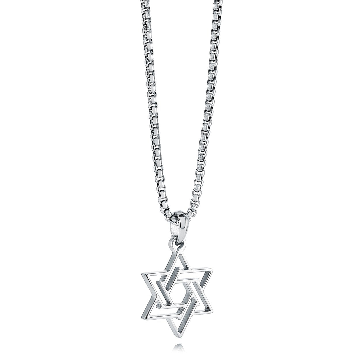 Italgem Steel Hollow Star David Necklace