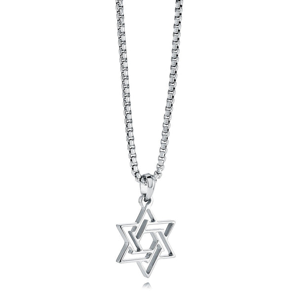 Italgem Steel Hollow Star David Necklace