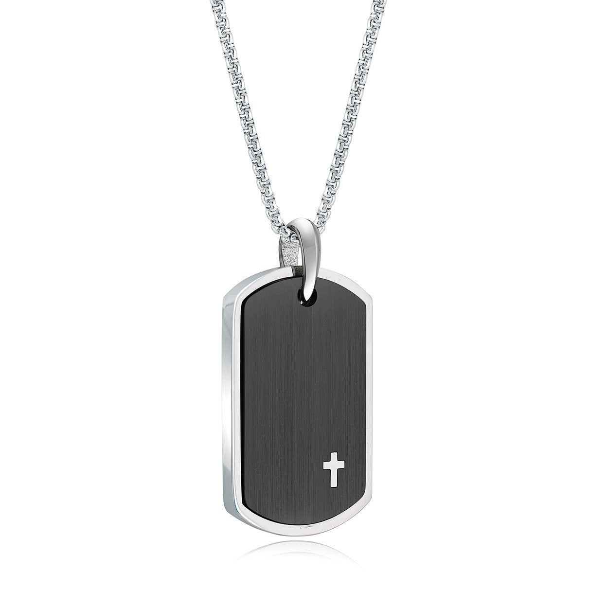 Italgem Steel Dogtag Cross Accent Necklace