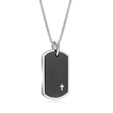 Italgem Steel Dogtag Cross Accent Necklace