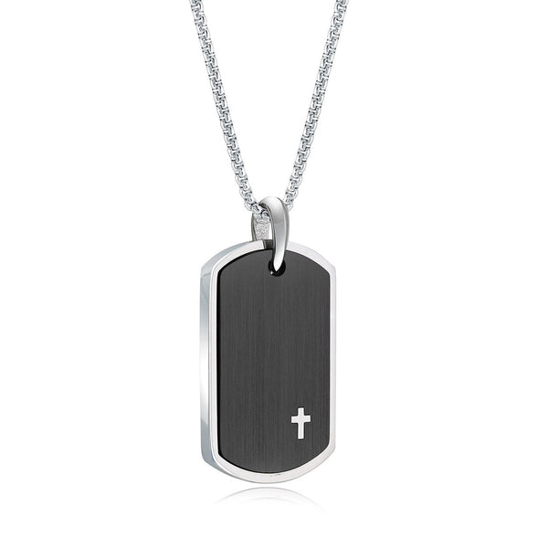 Italgem Steel Dogtag Cross Accent Necklace