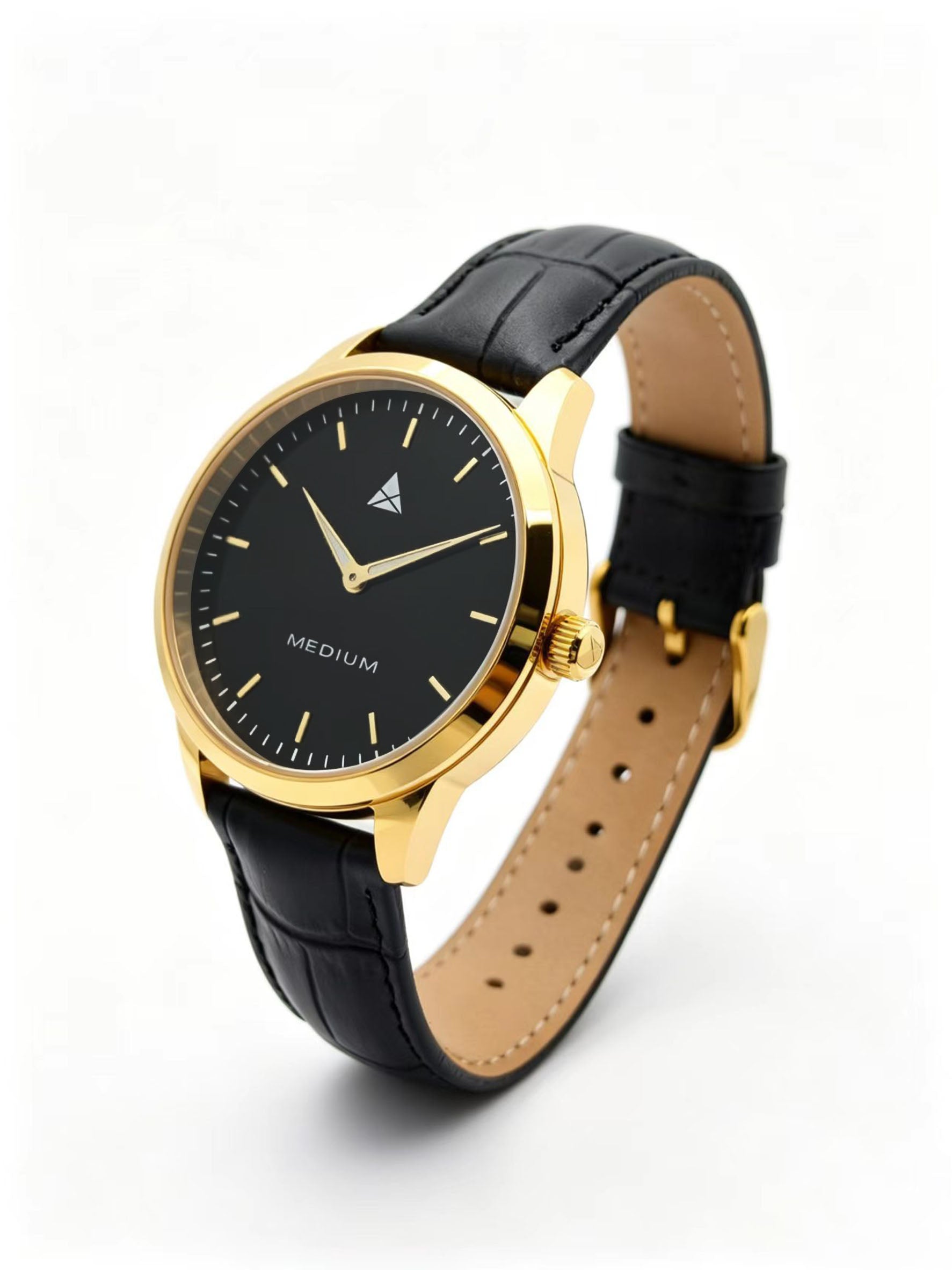 MEDIUM The Comeback 38 Leather Gold / Black – Angled